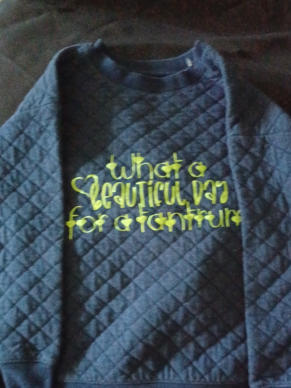 Garanimals Navy Quilted Crewneck with Lime Script Graphic